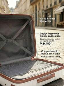 Carry-On Suitcase For Domestic And International Travel, 4 Double Wheels, 360° Rotating Lock, Built-In Padlock - trắng - Xem 5