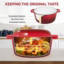 2-In-1 Enameled Cast Iron Dutch Oven Pot With Skillet Lid, 6QT Dutch Oven & 2QT Skillet Combo, Multi Cooker Stock Pot For Frying, Cooking, Baking, Induction & Ovens - View 5