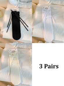 1/3 Pairs Spring/Summer Thin Knee-High Socks, Ballerina Style Mid-Calf Socks, Lolita Bow Socks, Mesh Hollow Stockings, Backless Socks, Lace Straight Tube Socks - Multicolor - View 21