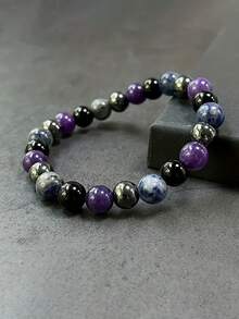 时尚优雅的天然宝石手链，镶嵌紫水晶、蓝苏打石和碧玺，能量满满，男女皆宜，日夜皆可佩戴。 - 彩色 - 查看 5
