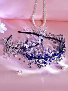 1件闪亮水晶水钻发箍，优雅星形设计宽发箍，适合新娘、婚礼、订婚、舞会、派对、节日、休闲场合佩戴 - 彩色 - 查看 3