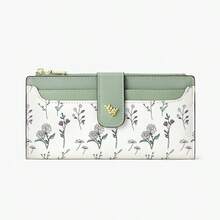 Suphiar Portefeuille zippé long à imprimé floral pliable pour femmes, mini portefeuille, porte-monnaie, portefeuille long, portefeuille, porte-clés - Vert - Voir 6
