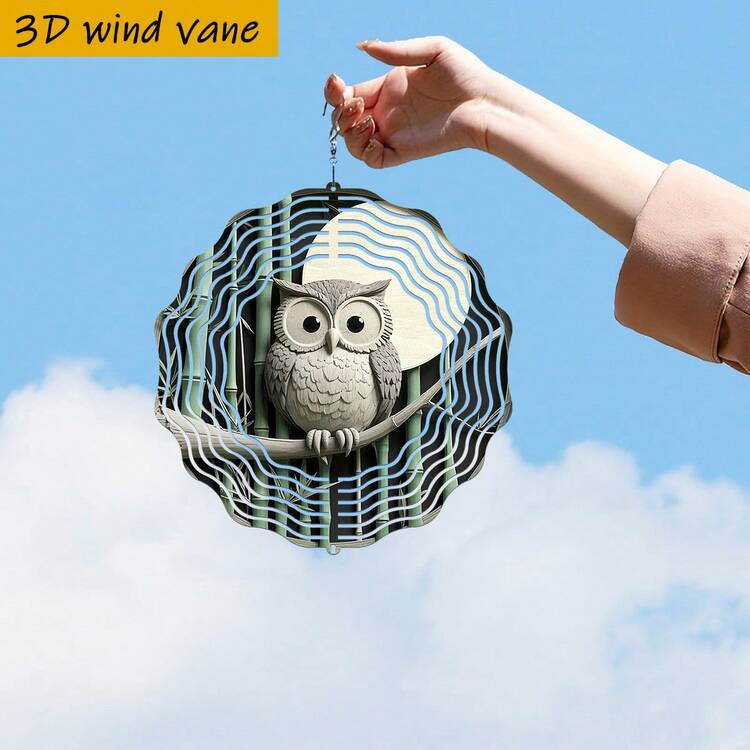 25.5cm/10in*25.5cm/10in Owl Perching In Bamboo Forest At Moonlight, 360° DIY Creative Wind Spinner, Rotates With Wind, Easy Installation, Suitable For Christmas, Halloween And Other Holiday Gifts (Pendant Not Included), Random Style - 1pc - View 4