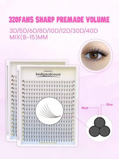 16Rows 320fans Narrow Premade Lashes Eyelash Extensions Sharp Premade 30D/40D/3D/5D/6D/8D/10D/12D 0.05/0.07Thick C/D Curl 8-15mm Promade Fans Pointed Thin Base Promade Fans Lash Extensions Handmade Volume Promade Lash Extensions-Use For Solon