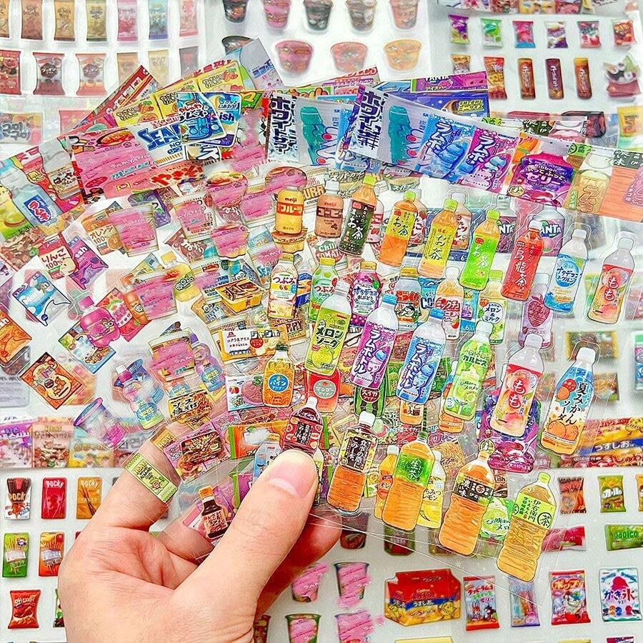 Pegatinas transparentes con purpurina con diseños de comida adorables - Para manualidades DIY y proyectos creativos - Un regalo pensativo y divertido para amigos - Multicolor - Ver 1