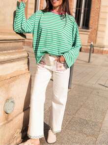 Women's Striped Casual Versatile Long Sleeve Top For Daily Wear Spring - Green-gray - View 6