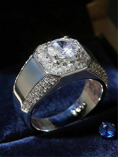 Casual Business Personalized Ring, Cubic Zirconia Inlaid Men's Ring Suitable For Daily Wear And Parties