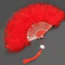 Lace Fan New Classical Folding Fan Internet Celebrity Retro Style Dance Cheongsam Catwalk Court Fan Fairy Girl Feather Fan - 隨機出貨 - 查看 6