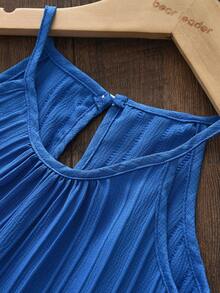 女童夏季套装（2件套），荷叶边系带上衣+阔腿裤 - 寶藍色 - 查看 3