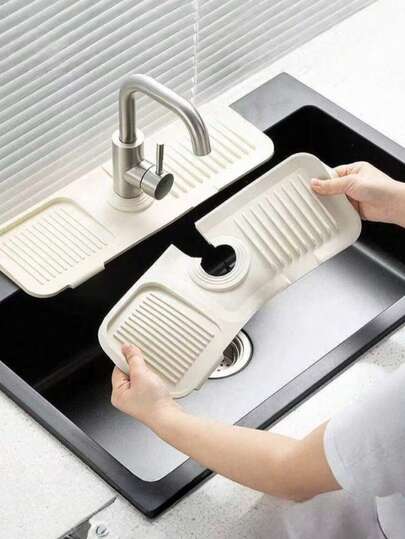 1pc Splash-Proof Faucet Splash Guard, Made Of Anti-Splash Silicone, Suitable For Kitchen Sink, Can Block Water Flow, Trimmable And Foldable, Fits Narrow Sinks, Absorbent Mat