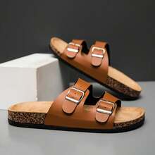 男士双扣平底凉鞋，复古双扣拖鞋，休闲百搭沙滩鞋，男女情侣款，适合沙滩、徒步、通勤等场合。简约优雅的设计，适合各种场合。 - 棕色 - 查看 10