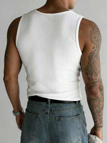 GRDR 男士夏季罗纹休闲简约无袖背心 - 白色 - 查看 5