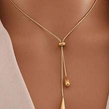 1pc Stainless Steel Retro Minimalist High-End Metallic Water Drop Pendant Necklace - Multicolor - View 6