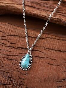 Vintage Turquoise Teardrop Pendant Necklace, Bohemian Style Minimalist Necklace Accessory, Gift - Colorful - View 4