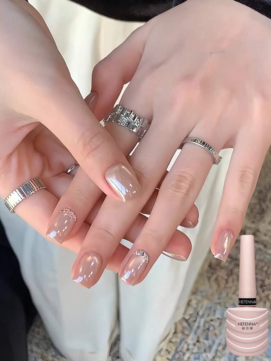 HEFENNA 1pc Chasing Light Glass Bead Cat Eye Gel Nail Polish, UV/LED Cured, Long-Lasting & Chip-Resistant - Multicolor - View 1