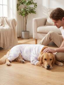 狗狗夏季防掉毛睡衣 - 透气高弹全包覆宠物连体衣，夏季防舔舐防虫连体衣，适合中大型犬，全身印花狗狗服装 - 可爱狗狗图案 - 彩色 - 查看 3