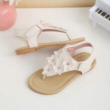 Milky White: Milky White Girls' Thong Sandals, Floral Crystal Princess Shoes, Soft Non-Slip Children's Beach Shoes, Little Girls' Summer Slippers - Beige - View 5