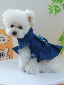 PETCIRCLE 1pc Pet Dress, Dog Skirt For Small Dogs, Casual Princess Dress With Bow Tie - Butterfly Skirt - Blue - View 3