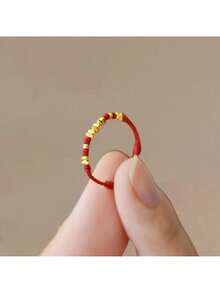 1 Golden Braided Red Rope Ring, Ben Ming Nian Lucky Red Rope Ring, New Year Gift - Multicolor - View 4