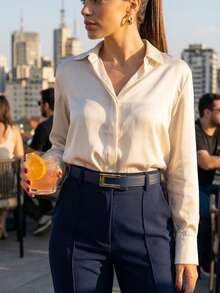 Women's Set Of Belts With Gold And Black Metallic California Buckle In Minimalist Faux Leather - 黑/綠/米色/藍 - 查看 4