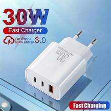High Power Fast Charging Wall Charger 30W USB 2 Type-C Fast Charging Adapter EU Plug Compatible With IPhone/// Portable Charger Valentine's Day Gift - EU C Type Plug(220-240V) - View 2