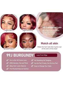 蕾丝前假发,真人混纺发丝,柔软 Remy 13x4 高清蕾丝前假发,200 密度水波纹巴西原生真人混纺发假发 - SBUG - 查看 6