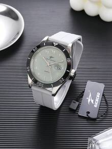 RICECGO 1pc Men's Classic Quartz Watch, Silicone Strap, With Date Display, Suitable For Daily Decoration And Wear - Black and White - View 3