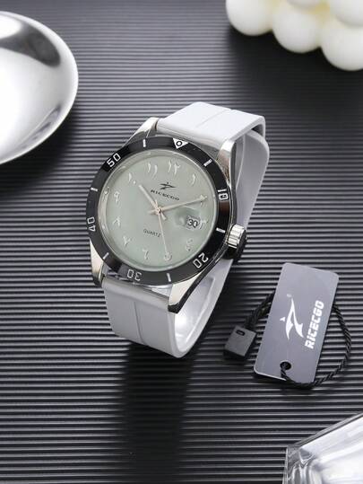  1 chiếc đồng hồ nam RICECGO cổ điển, dây đeo silicon, kiểu dáng công sở, nhiều màu sắc để lựa chọn, hiển thị ngày, máy quartz, thích hợp để đeo hàng ngày và làm phụ kiện trang trí.