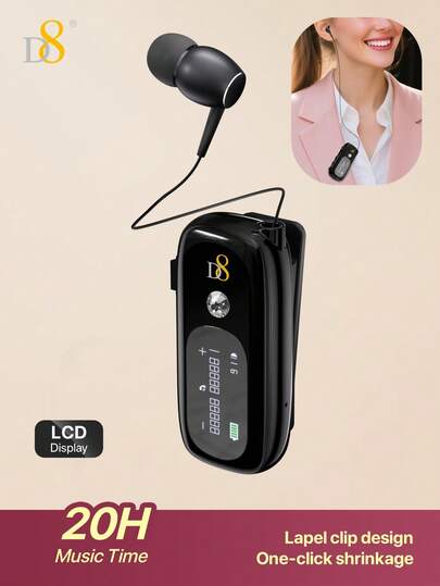 Tai nghe không dây D8 có thể thu gọn, màn hình LCD, tai nghe chụp tai, tai nghe âm thanh nổi khử tiếng ồn, mic kẹp, tai nghe thoải mái, thời gian đàm thoại 20 giờ, thích hợp cho thể thao, kinh doanh, tài xế xe tải, lái xe, chơi game và loa.