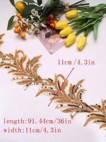 XDH8659 新款珍珠刺绣亮片DIY服装配饰，刺绣蕾丝花边，适用于婚纱、头纱、头饰 / 长度：91.44厘米 / 宽度：11厘米 - 金色 - 查看 14