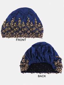 1pc Women's Muslim Shiny Beaded Headscarf Cap, Suitable For Daily Use - Multicolor - View 3