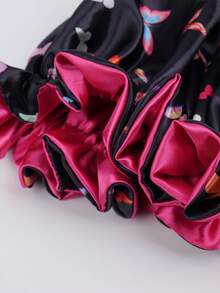 1pc Satin Butterfly Print Sleep Cap, Suitable For Wigs Straight/Curly Hair, Adjustable Pleated Double Layer Non-Slip Satin Sleep Cap, Hair Care - 60 Lace Hat - View 8