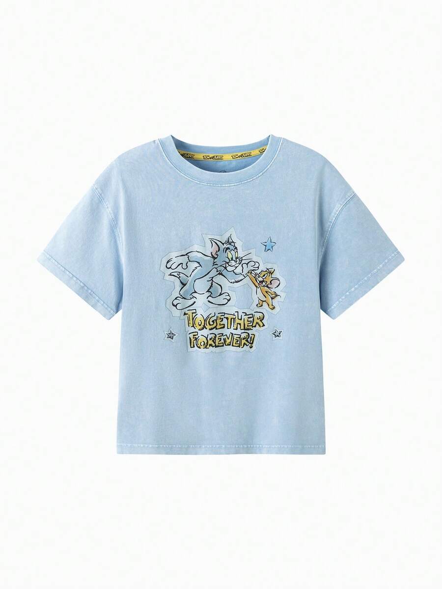 Balabala TOM AND JERRY. 男童卡通印花休闲短袖上衣,夏季 - 藍色調 - 查看 1