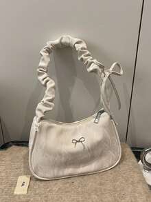 Spring/Summer New Arrival - Cute Floral Print Crossbody Bag, Decorated With Ribbon And Bow, Lightweight Polyester Shoulder Bag, Suitable For Commuting And Travel, Black & White Design With Pink Floral Pattern, Commuter Bag Floral Print Lightweight Bag - White - View 7