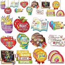 12/24/36pcs Teacher's Day Hanging Decor - Thanks Teacher Wooden Signs Pencil Apple Hollow For Back To School Classroom Decorations, Includes 24 Assorted Shapes Of Welcome Back Hanging Decors Like Apple, Pencil, Book, Chalkboard And School Bus - Perfect For Adding Academic Charm - Multicolor - View 8