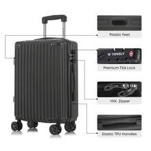 YONSLY Large Suitcase 20/24/28 Inches With YKK Zipper TSA Lock 4 360° Wheels Spinner Mesh Pocket Soft Rubber Handle Travel Suitcase For Short Trips - 黑色 - 查看 3