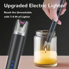 Rechargeable Flameless Plasma Windproof USB Lighter - Upgraded LED Battery Display, Safety Switch, Pocket Size For Candle, Cooking, BBQs And Fireworks - Màu xanh lam - Xem 2