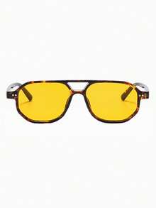 1 par de gafas de hombre con montura cuadrada de aviador de PC con estampado de leopardo, de doble puente, con estilo vintage y elegante, para la calle, viajes y moda - Multicolor - Ver 3