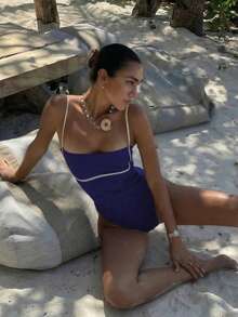 Women's Sexy Elegant Solid Color Strapless One-Piece Swimsuit, Suitable For Parties And Gatherings, Spring - Blue - View 7