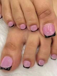 150pcs Short Square Press-On Toenails, Pink French Soft Gel Nail Tips, Suitable For DIY Fake Nails, Minimalist & Versatile, 15 Sizes, For Women Nail Supplies - 黑色 2 - 查看 6