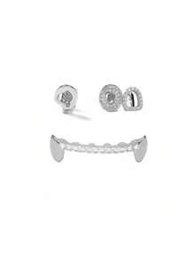 1 Set Hollow Heart Zirconia Combination Fang Tooth Zirconia Fang Tooth Decor, Unisex Hip Hop Accessories, Carnival Decoration - Multicolor - View 8