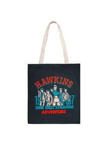 1 Túi mua sắm Stranger Things chính thức của Netflix, chất liệu polyester, in hình Demogorgon, Eleven, Mike, Dustin, Will Lucas, có thể tái sử dụng, dùng hàng ngày, quà tặng tiện dụng cho bạn bè và gia đình. - A - Xem 12