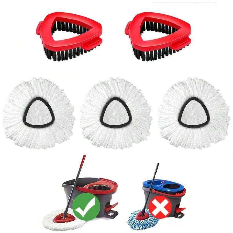 Mop Replacement Heads Compatible With O-Cedar EasyWring Spin Mops 3 Pack & 2 Pcs Hard Bristle Floor Scrub Brush-Washable Microfiber Spin Head Refills, For Bathroom, Kitchen, Tub - (3+2)pcs - 查看 1