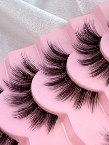 7 Pairs D Curl False Eyelashes Wispy Lashes Natural Look Clear Band Fake Eyelashes Cat Eye Lashes Mink Fluffy Strip False Lashes Fox Eye Lashes Strip Lashes,Lashes,Eyelashes,Fake Lashes - Black - View 5