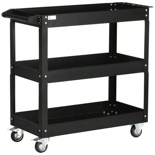 Steel Workshop Trolley With 3 Shelves On Casters With Handle - Max. Load 150 Kg - 83 X 35.3 X 76 Cm Black - 查看 1