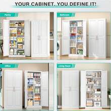 71" Tall Storage Cabinet with 9 Shelves and Hanging RodKitchen Pantry Cabinet with 2 Door White Metal Storage Cabinets Large Cupboard for Home Kitchen Laundry Bathroom - Blanco - Ver 6