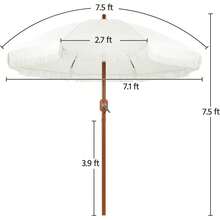 7.5ft Patio Umbrella With Tassels, Fringe Portable Beach Umbrella, Umbrella Outdoor Patio With Crank Operating Mechanism, Tilting Aluminum Pole, Fiberglass Ribs For Garden, Pool, Cream - 白色 - 查看 3