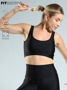 FITNATION Tank Top With Wide Straps In Shiny Trilobal Polyamide Fabric Rosset - 黑色 - 查看 2