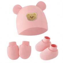 3 件套婴儿熊耳帽、防抓手套和脚套套装，适合 0-6 个月婴儿 - 3件 - 查看 18