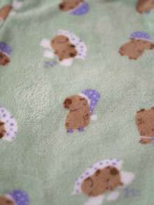 Children's Plush Teddy Pajamas For Winter, Cold Weather, Closed, Capybara Green - 青檸色 - 查看 3